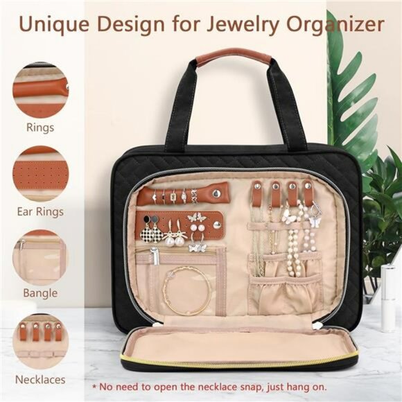 Hanging Toiletry Bag with Jewelry Organizer Waterproof Travel Makeup Storage - Picture 2 of 7
